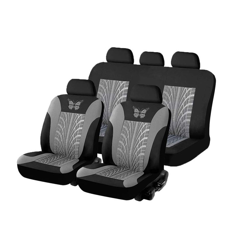 Carrfan Car Seat Cover Full Set, Grey Universal Butterfly Pattern Embroidery Auto Seat Cover Set - Image 1